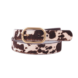 Lucinda Cow Print Calf Hair Western Belt Brown