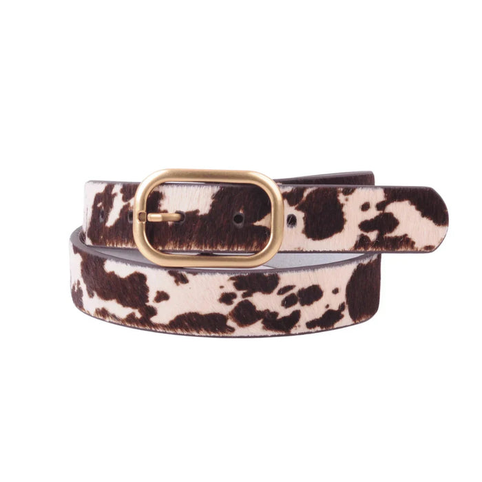 Lucinda Cow Print Calf Hair Western Belt Brown
