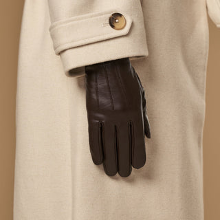 Stella (dark brown) – Sheepskin leather gloves with ultra-warm fleece lining & touchscreen functionality - Glamourous Grace
