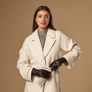 Stella (dark brown) – Sheepskin leather gloves with ultra-warm fleece lining & touchscreen functionality - Glamourous Grace