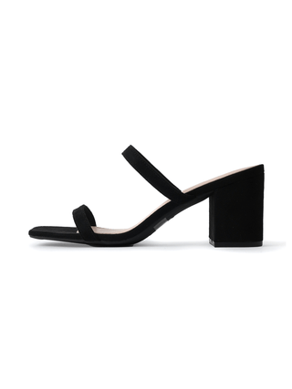 Black suede heels from J.Adams Stormi collection, stylish pointed toe design with ankle strap and stiletto heel.
