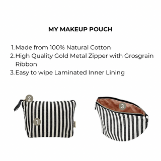 My Makeup Pouch, Coated Lining – Striped - Glamourous Grace