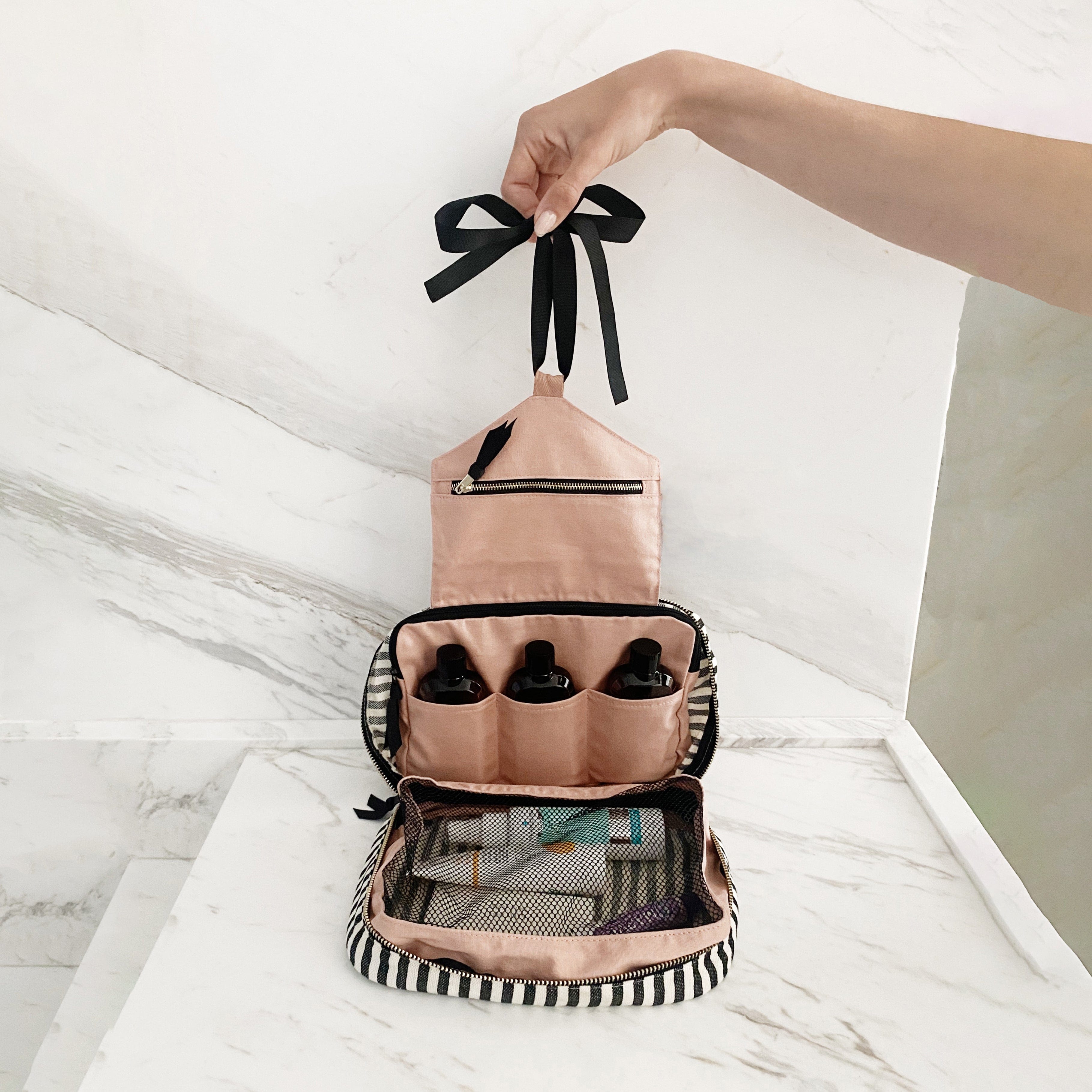 Folding/Hanging Toiletry Case – Striped - Glamourous Grace