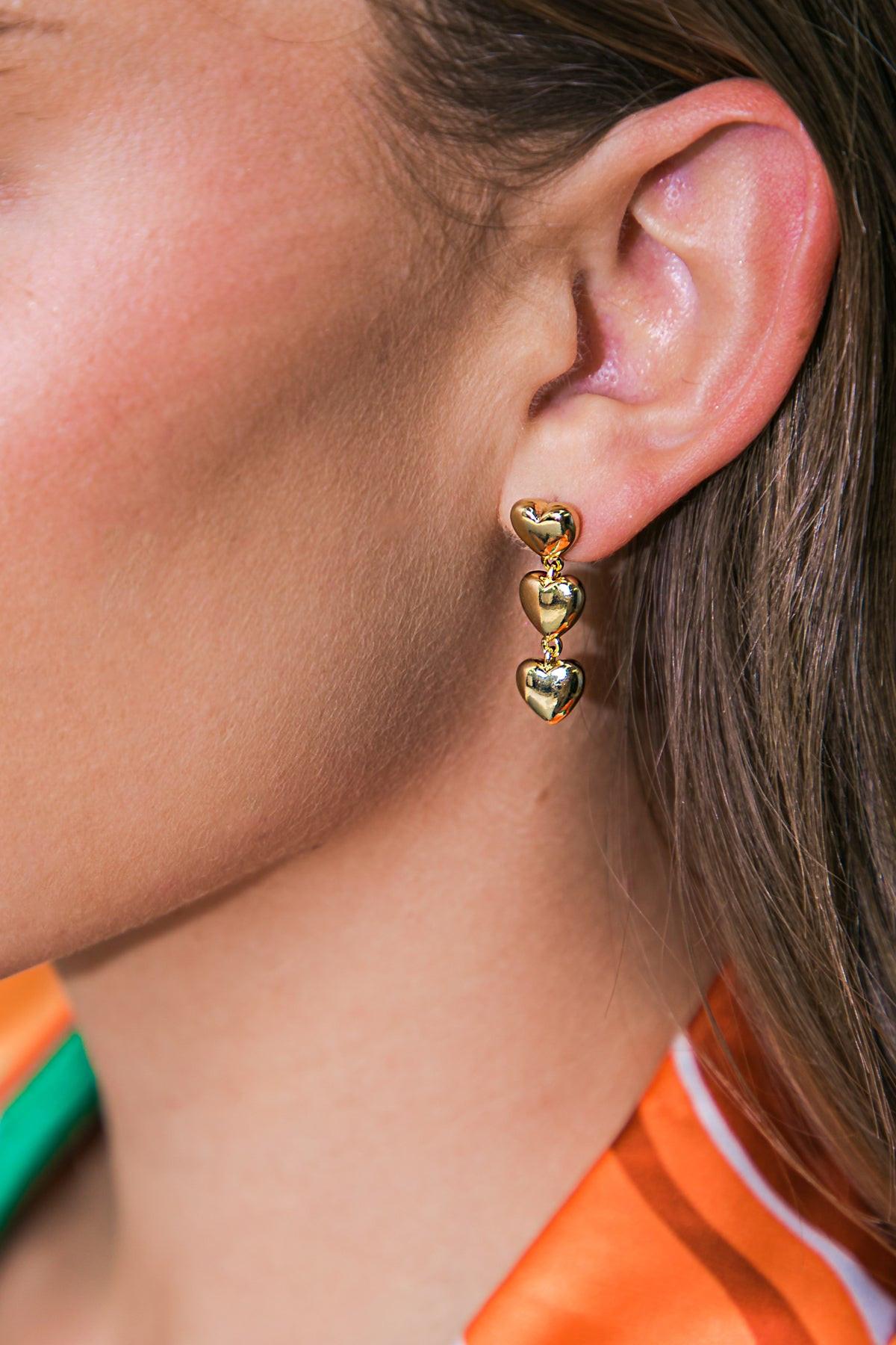 TRIPLE HEART DROP CLIP-ON EARRINGS - Glamourous Grace