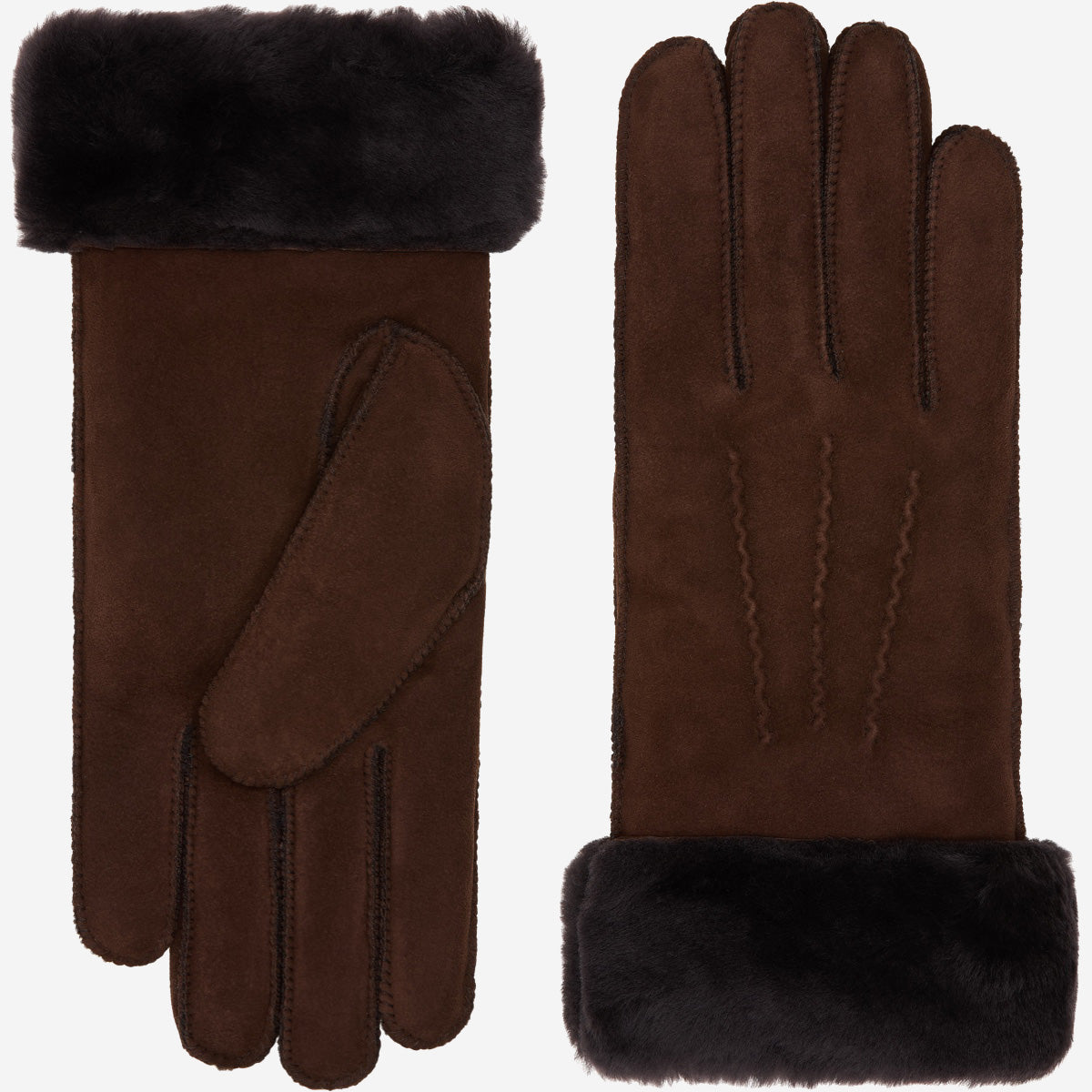 Sydney (brown) – Suede leather gloves with luxurious sheep fur lining - Glamourous Grace