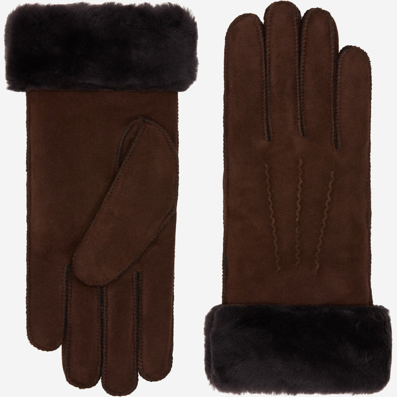 Sydney (brown) – Suede leather gloves with luxurious sheep fur lining - Glamourous Grace