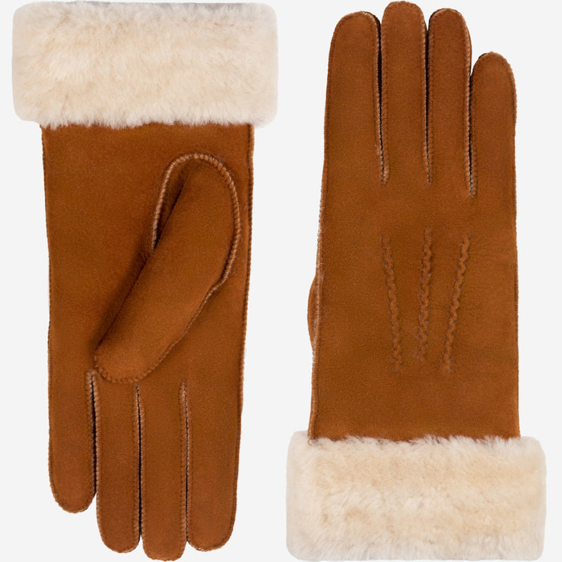 Sydney (camel) – Suede leather gloves with luxurious sheep fur lining - Glamourous Grace
