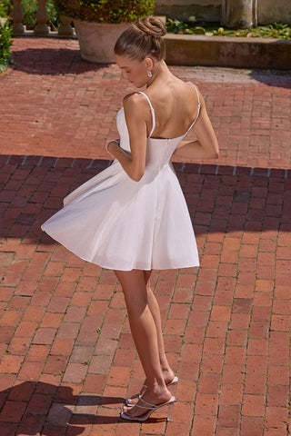 Amoris T103W Short A-Line Glitter Satin Off White Dress