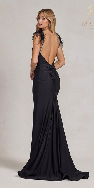Nox Anabel T1138 Feather Shoulder Long Mermaid Gown