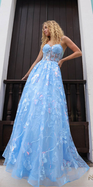 Nox Anabel T1332 Bell of the Ball Strapless A-Line Sequin Floral Dress