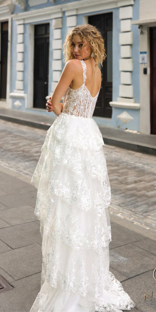 Nox Anabel T1335 Long A-Line Tiered Skirt Lace Applique Sweetheart Dress