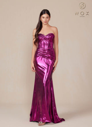 Nox Anabel T1499 Dress Strapless Metallic Satin Fitted Gown