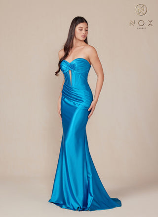 Nox Anabel T1500 Dress Satin Strapless Floor Length Keyhole Bodice