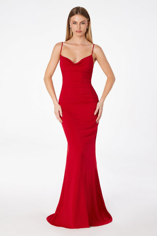 Astee T2008 Fitted Spaghetti Strap Open Back with Lace Detail Gown