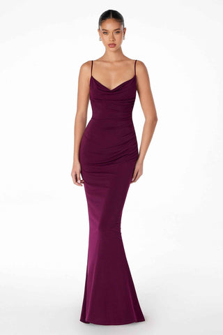 Astee T2008W Fitted Spaghetti Strap Open Back with Lace Detail Gown