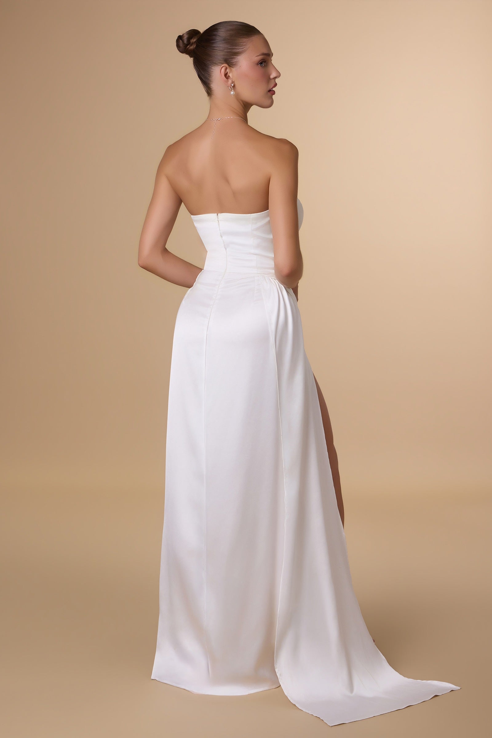 Amoris T215W Fitted Strapless Luxurious Satin Side Sash Wedding Dress - Glamourous Grace