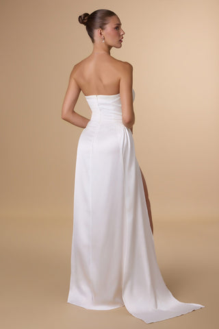 Amoris T215W Fitted Strapless Luxurious Satin Side Sash Wedding Dress - Glamourous Grace