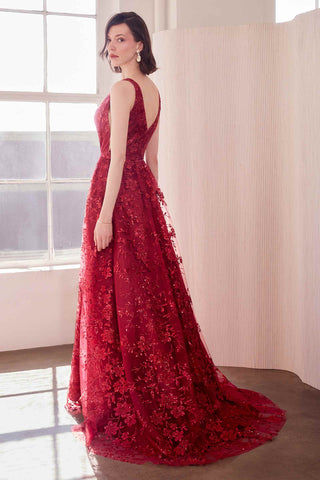 Ladivine Amoris T606 Long Sleeveless Glitter Print A-Line Gown