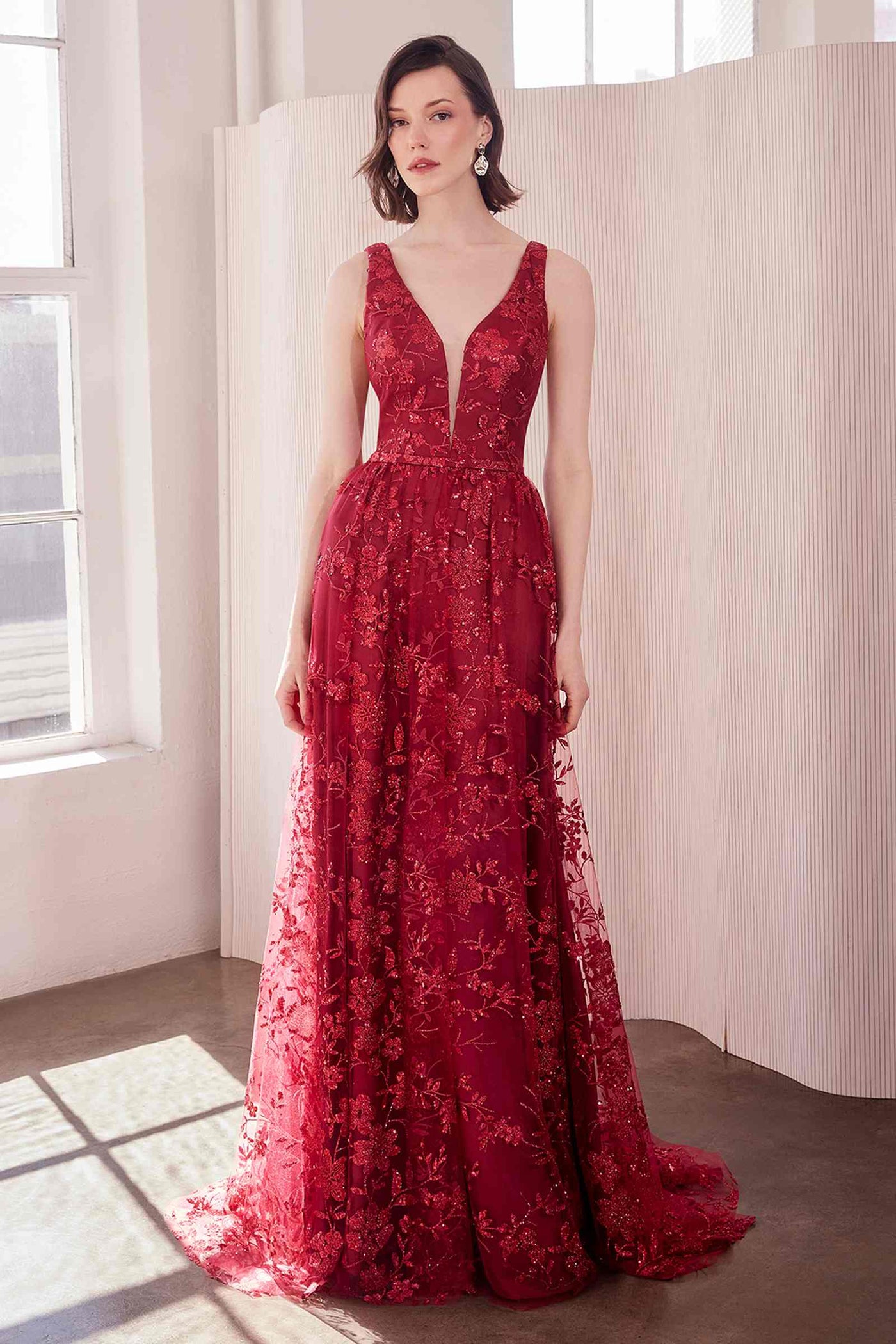 Ladivine Amoris T606 Long Sleeveless Glitter Print A-Line Gown - Glamourous Grace