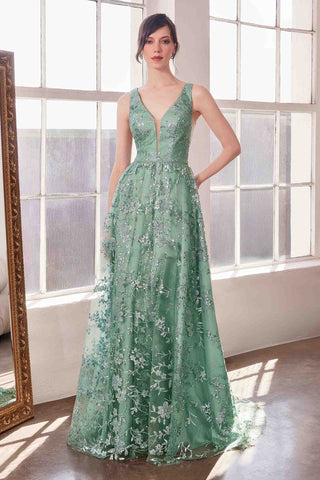 Ladivine Amoris T606 Long Sleeveless Glitter Print A-Line Gown