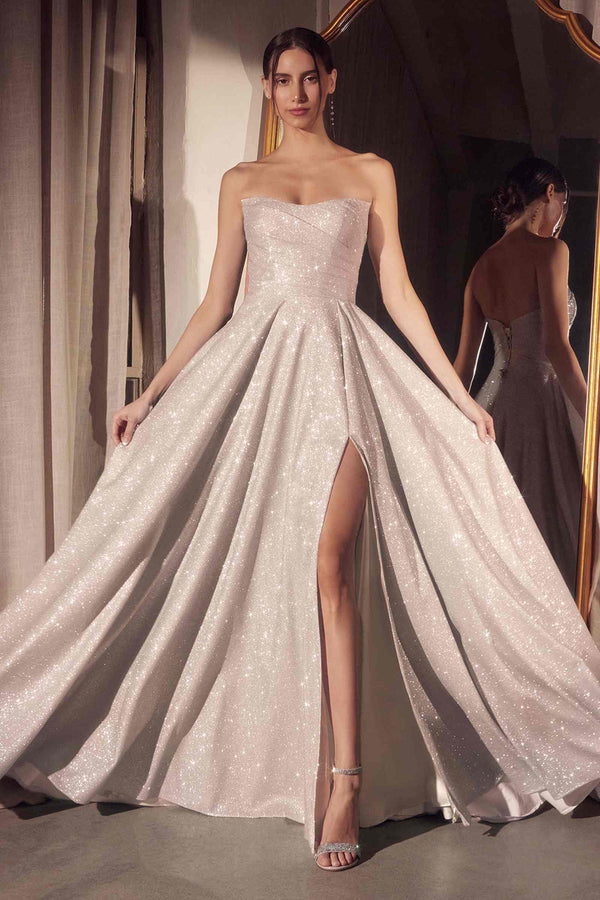 Ladivine Amoris T701 Strapless Glitter A-Line Gown - Glamourous Grace