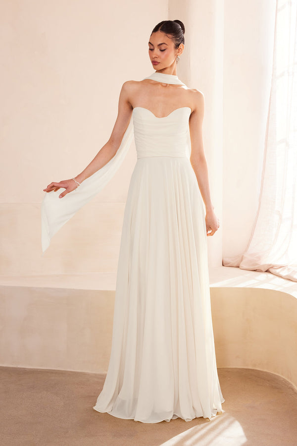 Ladivine Amoris T703W White Dress Strapless A-Line Gown - Glamourous Grace