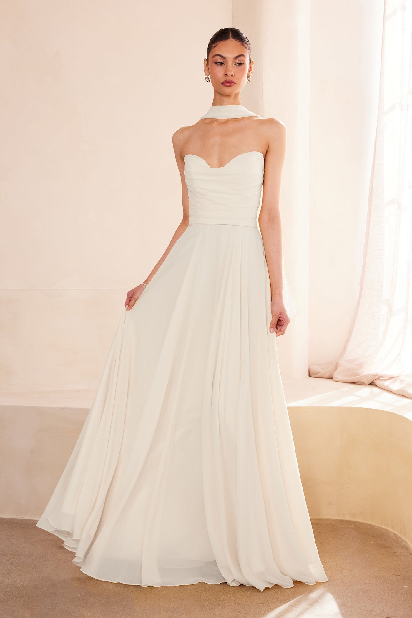 Ladivine Amoris T703W White Dress Strapless A-Line Gown - Glamourous Grace
