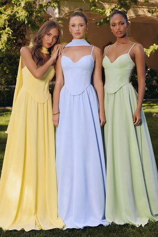 Amoris T711 Long Spaghetti Strap A-Line Chiffon Dress