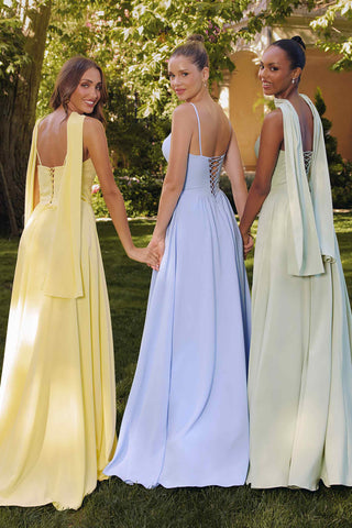 Amoris T711 Long Spaghetti Strap A-Line Chiffon Dress