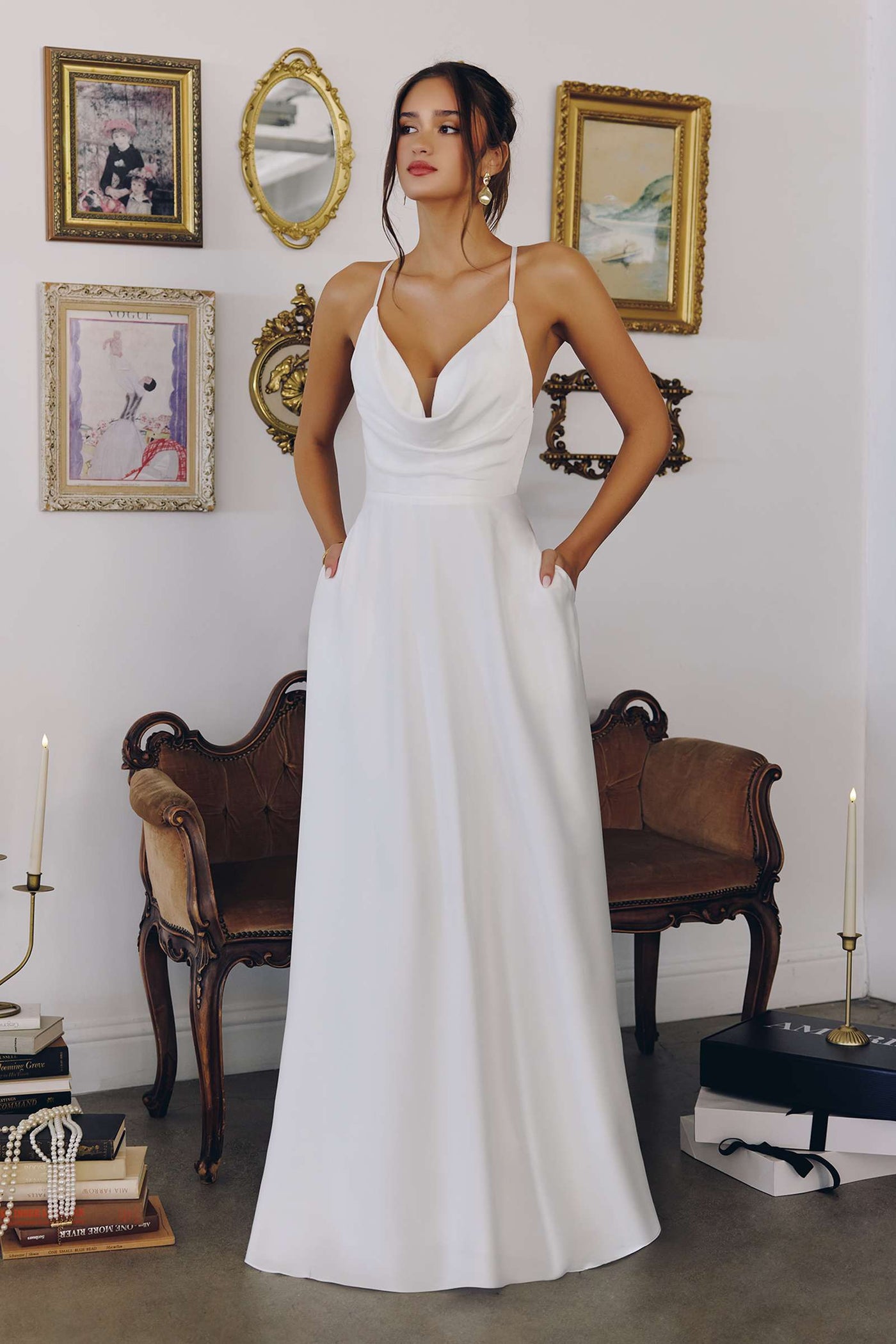Amoris T714W A-Line Spaghetti Strap Wedding Dress - Glamourous Grace