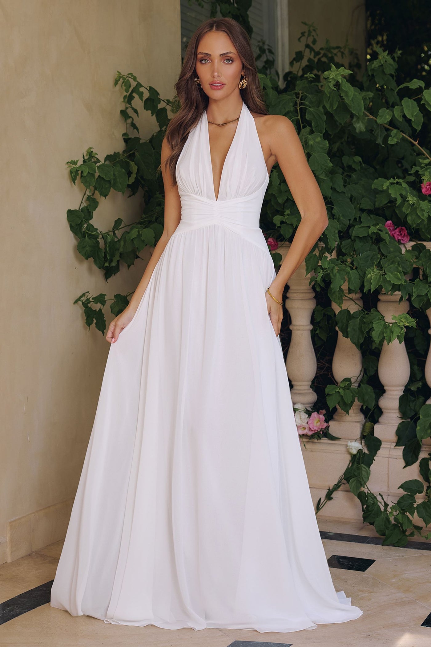 Amoris T715W Halter Neck Chiffon A-Line Evening Gown - Glamourous Grace