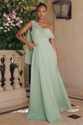 Amoris T716 One Shoulder Chiffon A-Line Evening Dress