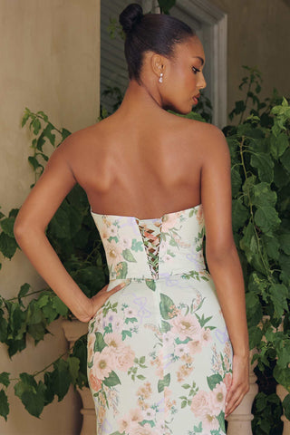Amoris T718 Long Strapless Fitted Floral Chiffon Gown - Glamourous Grace