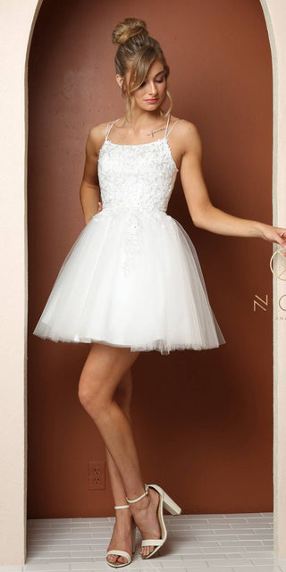Nox Anabel T718 Short A-Line Corset Back Baby Doll Dress Tulle Skirt