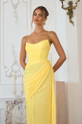 Amoris T726 Strapless Side Sash Chiffon Formal Gown