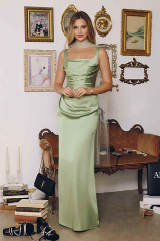 Amoris T729 Sleek Satin Adjustable Straps Fitted Gown