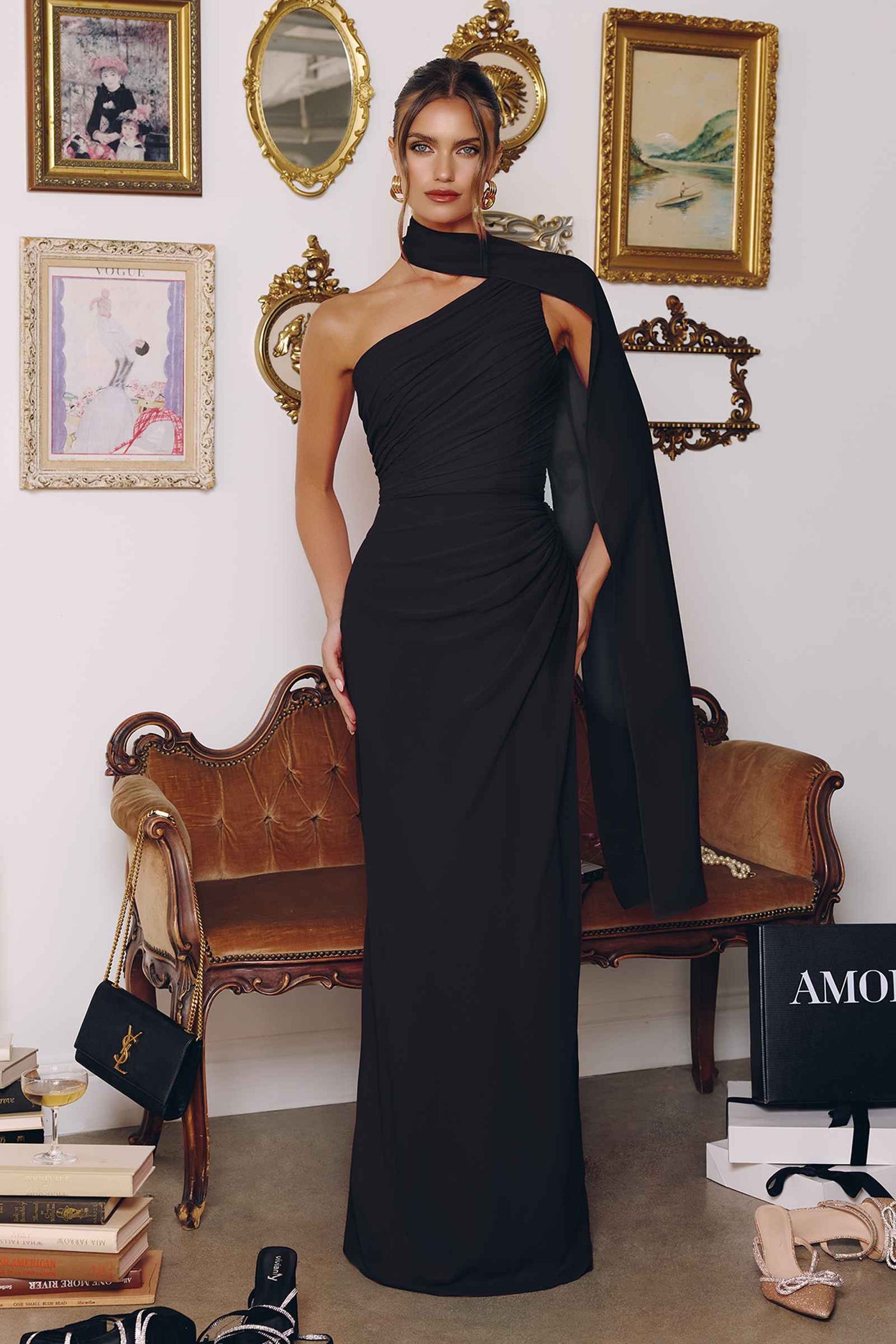Amoris T730 One Shoulder Chiffon Formal Gown - Glamourous Grace
