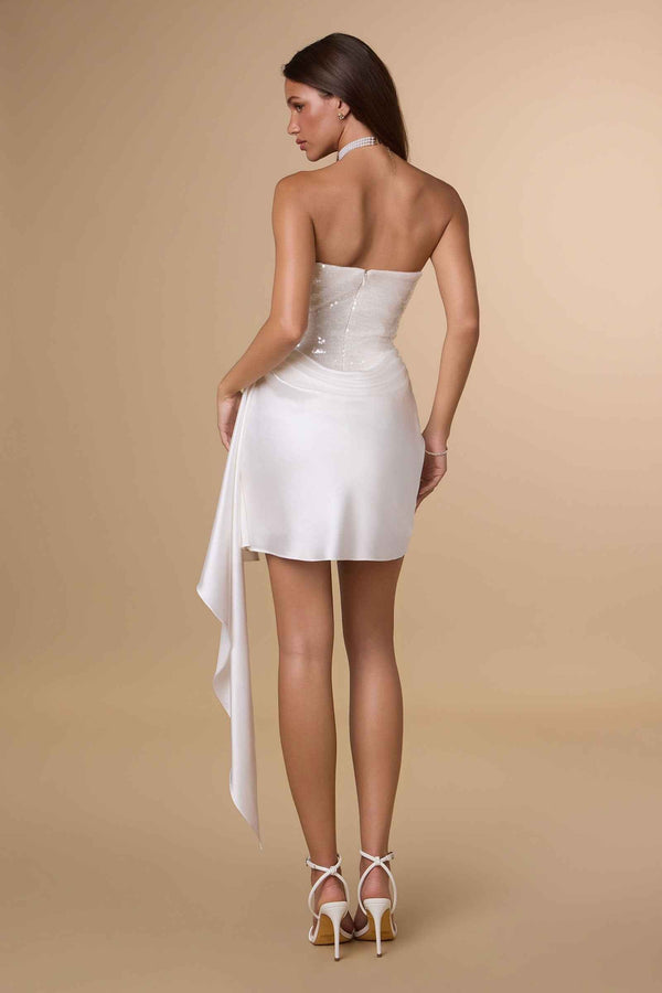 Amoris T734W Sculpted Modern Fit Strapless Off White Mini Dress - Glamourous Grace