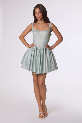 Amoris T738 Short Fitted Bodice Tiered Ruffle Mini Skirt Dress