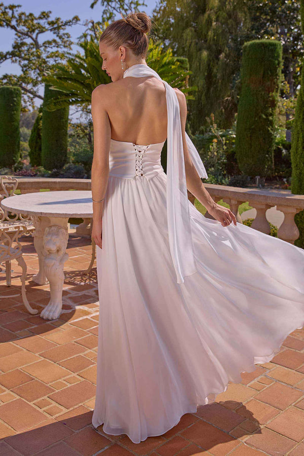 Amoris T741W Flowing A-Line Strapless Chiffon Off White Evening Gown - Glamourous Grace