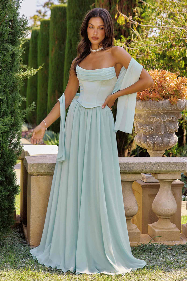 Amoris T741 Flowing A-Line Strapless Chiffon Evening Gown - Glamourous Grace