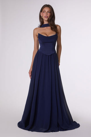 Amoris T741 Flowing A-Line Strapless Chiffon Evening Gown
