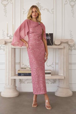 Amoris T906 Sequin Lace Gown Detachable Sheer Cape Overlay - Glamourous Grace