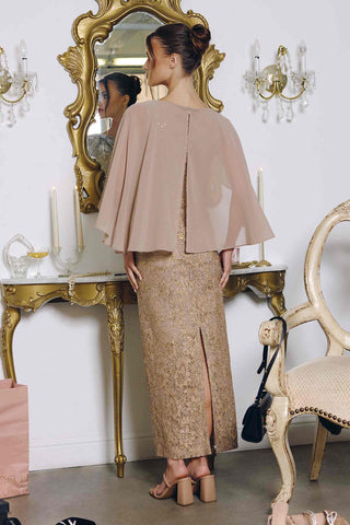 Amoris T906 Sequin Lace Gown Detachable Sheer Cape Overlay - Glamourous Grace