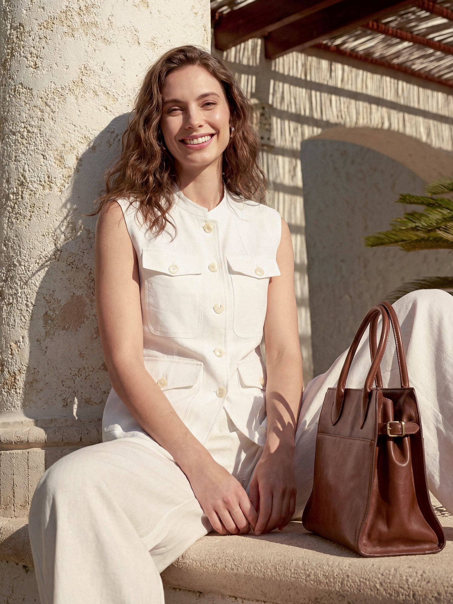 Linen Four-Pocket Tailored Sleeveless Vest COSIMA - Glamourous Grace