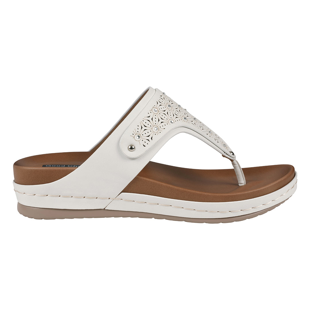 Women's Tani White Thong Wedge Sandals - Glamourous Grace