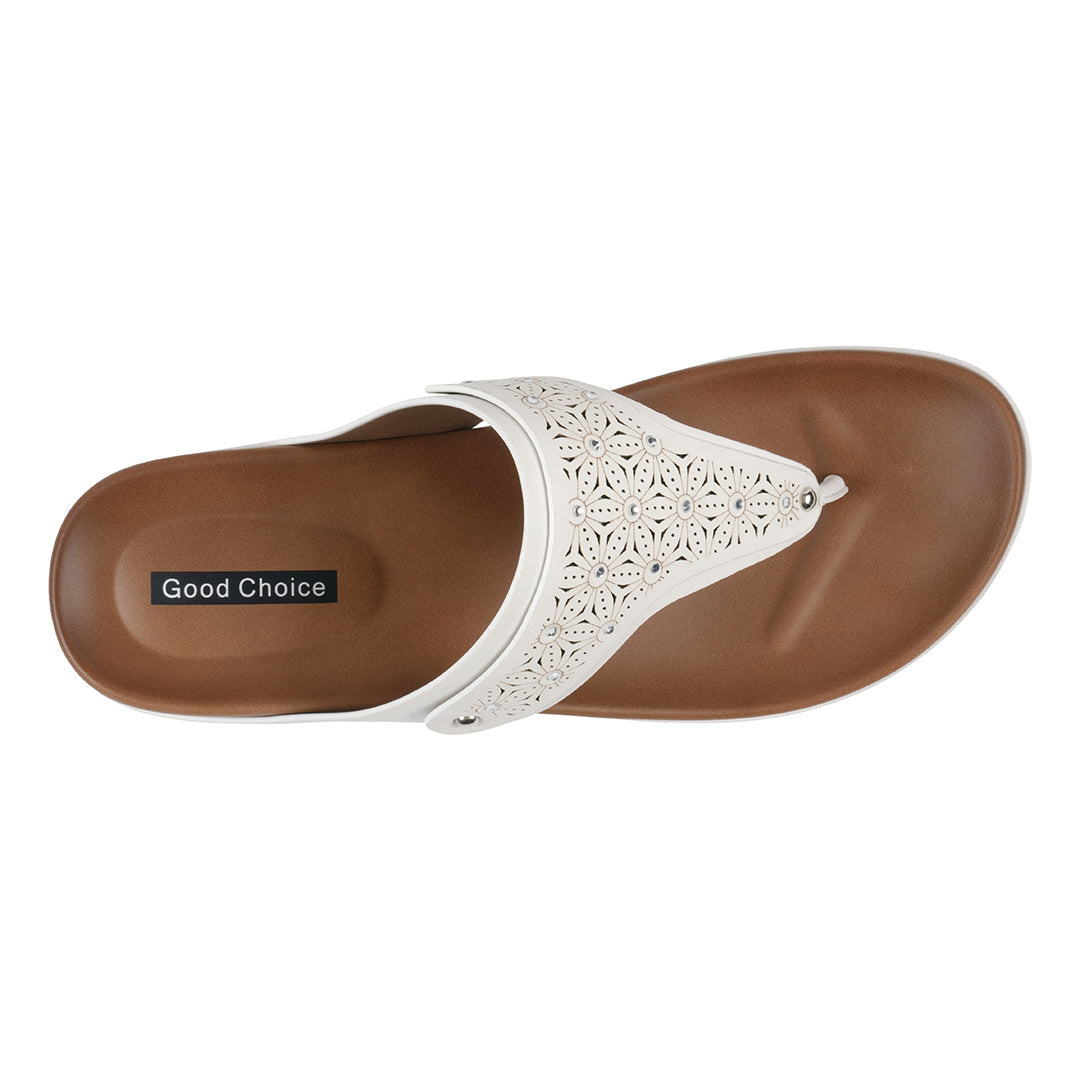 Women's Tani White Thong Wedge Sandals - Glamourous Grace