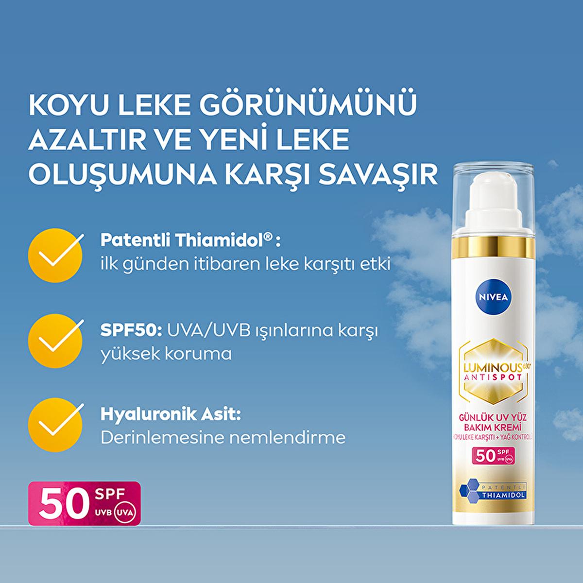 Nivea Luminous630 Dark Spot Reduction Face Cream - SPF50, Hyaluronic Acid - Brightening, Anti-Aging, & Sun Protection - 1.35 fl oz - Glamourous Grace