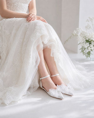Rock Glitter Pointy Toe Flats with Organza Bow - Glamourous Grace