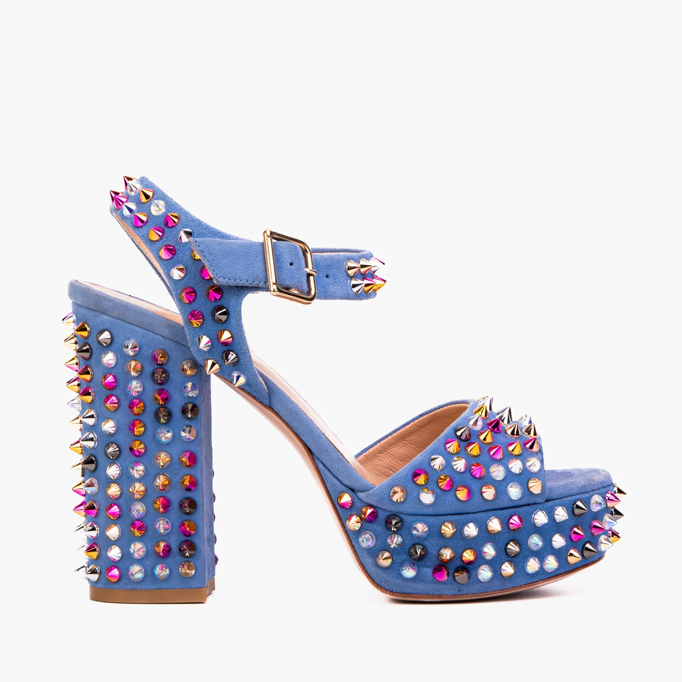 The Tampico Blue Suede Leather Spike Platform Heel Women Sandal - Glamourous Grace